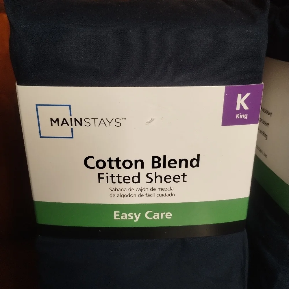 New Mainstays Navy Cotton Blend King Size Fitted Sheet